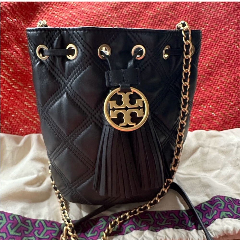 Tory Burch Black Quilted Bucket Bag